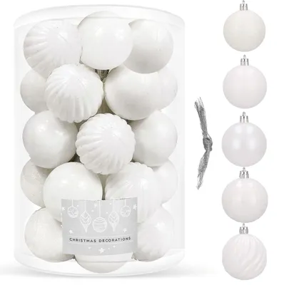 Produktbild von SPRINGOS Christbaumkugel Kunstkugel 20 Stück Bruchsicher Weihnachtskugel Glitzer Matt Glanz Weihnachtsdeko Weihnachten (Weiss)