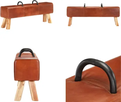 Image de vidaXL Banc vintage Turnbock avec poignées Véritable cuir de chèvre - Banc - Bancs - Bancs