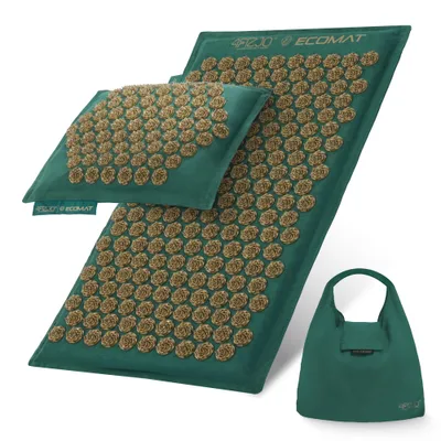 Produktbild von 4FIZJO ECO Akupressur-Matte mit Kissen aus Naturfüllung, für Massage und Entspannung, Grün-Gold