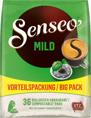 A package of Senseo Mild coffee pads.
