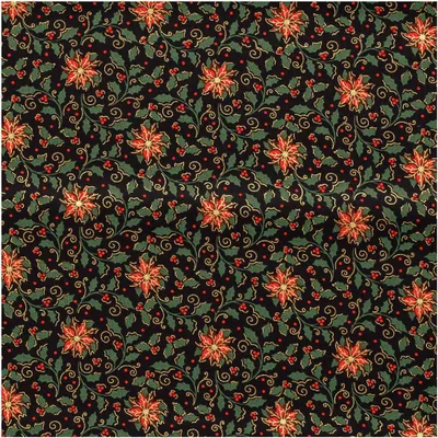 Baumwoll-Stoff Weihnachtsstern ab 1x1,45m Foliendruck Popeline Dekostoff Stechpalme  dunkelblau gold