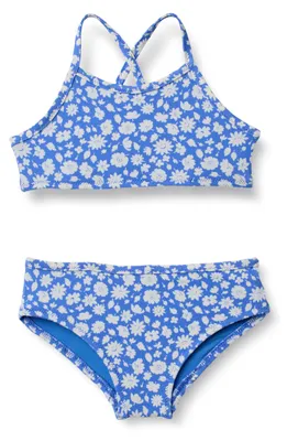 Immagine prodotto di Costume da bagno a due pezzi per bambine, marca Essentials, motivo floreale blu, taglia 9 anni