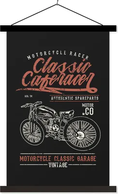 Produktbild von MuchoWow® Textilposter Mancave - Motor - Schwarz - Vintage 40x60 cm mit schwarzem Rahmen - Wanddekorationen