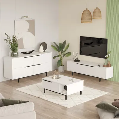 Produktbild von Skye Decor, ON20-W, Wohnzimmermöbel-Set, Weiß, 100 % MELAMINBESCHICHTETE SPANPLATTEN, 160 x 35,5 x 45 cm