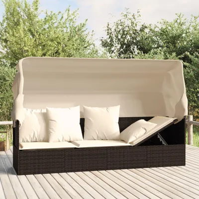 Image de Transat en résine tressée - Transat de jardin avec protection solaire réglable et coussins