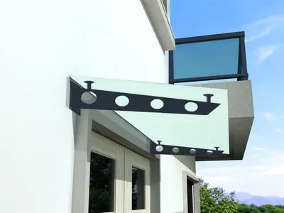 Produktbild von BuyLando (S) 120x90 cm Milchglas Glasvordach inkl. Edelstahlhalter RAL 7016