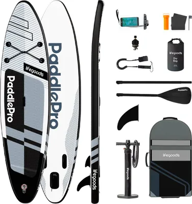 Produktbild von LifeGoods PaddlePro SUP Board Pro - Pro Set - Aufblasbares Paddle Board - Max. 150 KG - 320x81 cm - Schwarz/Weiß