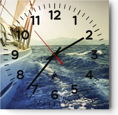 Produktbild von Wanduhr - Quadrat - Glasuhr - Yacht Segelboot Sonne - 40x40cm - Schleichendes Uhrwerk - Lautlos - zum Aufhängen bereit - Dekoration Modern - Wanddekoration aus Glas - C4AC40x40-4138