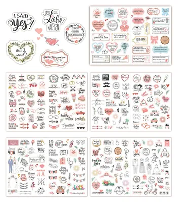 Hochzeits-Gästebuch-Sticker Set, 5 Blatt, 266 Stück, Glitzer