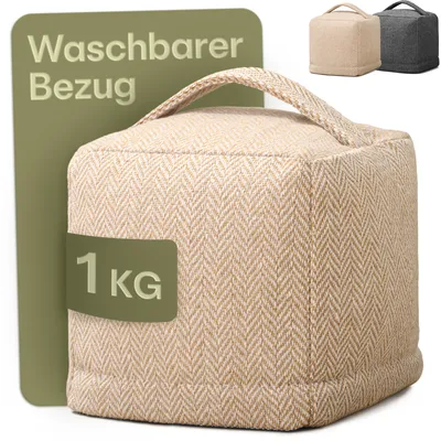 Produktbild von Praknu Türstopper Sack für Den Boden - Extra schwer 1Kg - mit Waschbarem Bezug, Tragegriff & Rutschfesten Pads - für Haus & Büro (Beige)