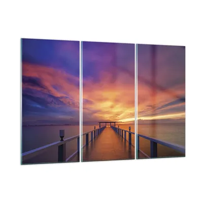 Produktbild von Bilder auf glas - 3 Teile - Himmel die Farben Pier - 105x70cm - Glasbilder - Wandbilder - Bilder - zum Aufhängen bereit - Wanddekoration aus Glas - Glas Bilder - Wandbild auf Glas - GCE105x70-4202