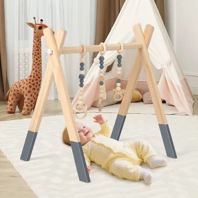 Produktbild von Baby-Aktivitätsbogen, faltbarer Spielbogen aus Holz mit 3 Spielzeugen