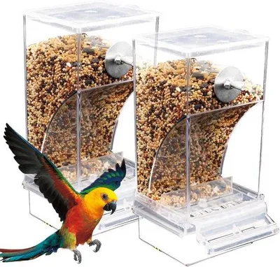 Imagen del producto de Juego de 2 comederos transparentes para aves, ideales para loros y canarios