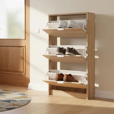 Immagine prodotto di Dmora Scarpiera Marradi 67x28x119h cm Marrone Rovere, 6 Ripiani 3 Ante