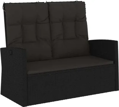 Image de vidaXL Banc de jardin avec fonction chaise longue & coussins Noir 118cm Poly rotin