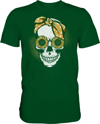 Produktbild von Totenkopf Sonnenblumen T-Shirt Garten Motiv Gärtner Geschenk – Bottle Green / L