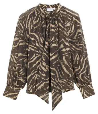 Produktbild von Comma Bluse mit Stehkragen, Langarm, Schluppe und Allover-Print, Braun, Größe 42