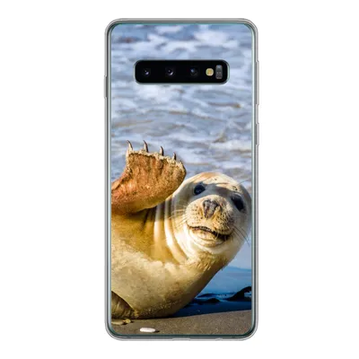 Produktbild von MuchoWow® Handyhülle Schutzhülle Hülle für Samsung Galaxy S10 Robbe - Lustig - Schaukel - Kinder - Jungen - Mädchen - Kind Silikon Softcase Handy Hülle - Handytasche