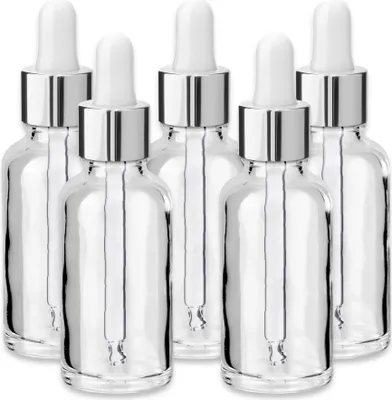 Produktbild von x5 Glasflasche klar 30 ml mit silberner Aluminiumpipette 18/415 Set