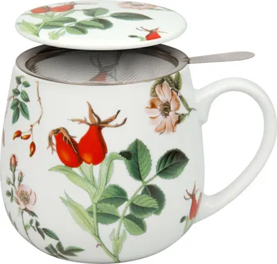 Immagine prodotto di Könitz Becher mit Sieb und Deckel My Favourite Tea Hagebutte, Teebecher, Tasse, Porzellan, 420 ml, 11 5 143 2137