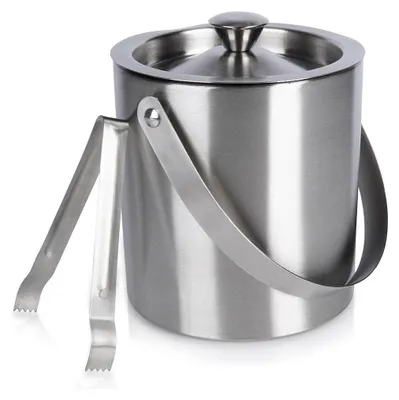Secchiello Portaghiaccio In Acciaio Inox - Doppio Strato Isolato Con Coperchio - 2 Litri