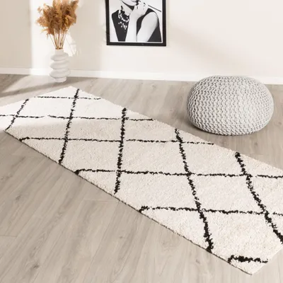 Zdjęcie produktu dla Volero - Chodnik dywanowy z długim włosiem - Grand Lines Kremowy/Czarny - 80x200 cm