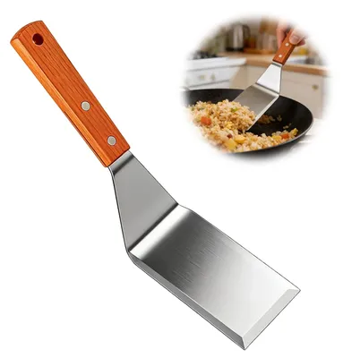 Image de Spatule pour retourner les aliments et ustensile pour servir les lasagnes - Acier inoxydable avec manche en bois - Pince pour barbecue