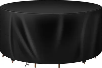 Produktbild von Famanu Abdeckung für Gartenmöbel, rund, 130 x 75 cm, wasserdicht, UV-beständig, schwarz
