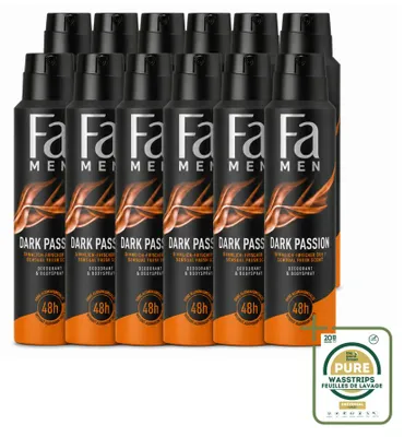 Obrázok produktu pre 12 kusov deodorantu Fa Men Deodorant Spray Dark Passion, 150 ml - balenie
