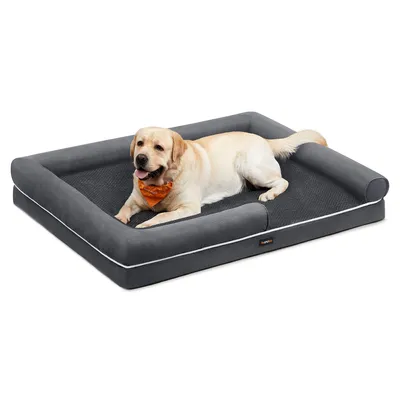 Produktbild von FEANDREA Orthopädisches Hundebett, Hundekissen, erhöhte Ränder, Bezug abnehmbar und waschbar, rutschfest, dunkelgrau