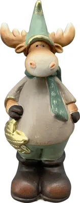 Produktbild von Elch Rentier LILIAN Figur Skulptur Polyresin natur/grün 6,5x6cm H16cm