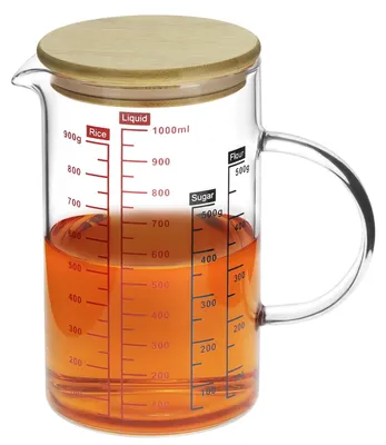 Immagine prodotto di 1. Misurino in vetro borosilicato con coperchio in bambù – resistente al microonde