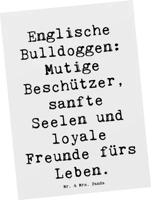 Produktbild von Mr. & Mrs. Panda Postkarte Spruch Englische Bulldogge - Weiß - Geschenk, Grußkarte, Hunderassen, Pflege, sanfter Charakter, Ansichtskarten, liebevolle Hund, Ansichtskarte