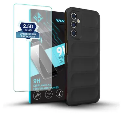 Produktbild von Handy Hülle für Samsung Galaxy A14 5G mit 9H Displayglas Displayschutz Plus Grip Case Cover Schutzhülle Softgrip Farbe: Schwarz