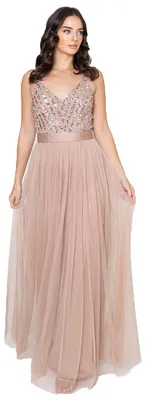 Produktbild von Maya Deluxe Damen Maya mouwloze streep Embellished maxi jurk Prom Kleid, Taupe B