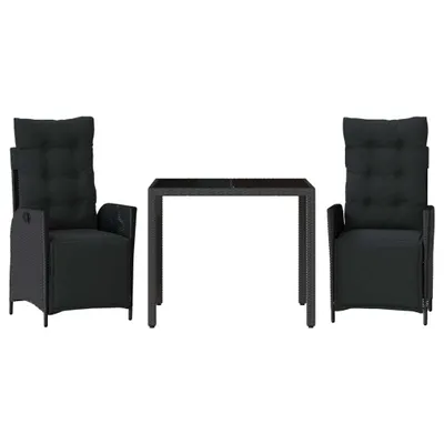 Produktbild von vidaXL 3-tlg. Garten-Essgruppe mit Kissen Schwarz Poly Rattan