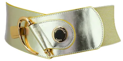 Image de FASHIONGEN - Ceinture élastique pour femmes en cuir de vachette, modèle DARLENE, couleur dorée, taille large
