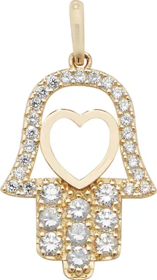 Image de Pendentif Hamsa Femme Coeur Or 375/1000 avec Oxyde de Zirconium - 25mm*14mm; TRS10754