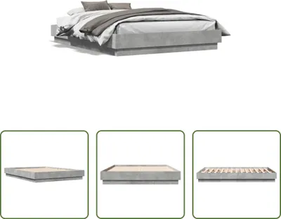 Produktbild von The Living Store Bettgestell Betongrau 135x190 cm Holzwerkstoff