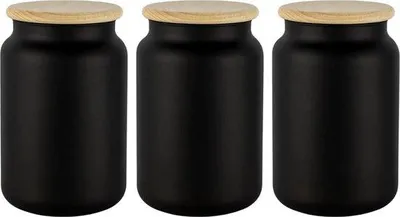 Produktbild von Famanu Vorratsbehälter Set 3 schwarze Gläser mit Holzdeckel - 970 ml