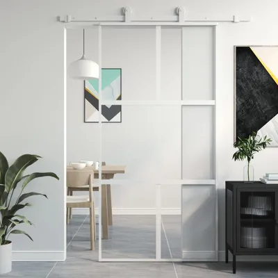 Image de vidaXL Porte coulissante blanche 102,5x205 cm verre trempé et aluminium