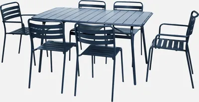 Produktbild von sweeek - Klappbarer Gartentisch aus Stahl mit 2 Sesseln und 4 Stühlen - Marineblau