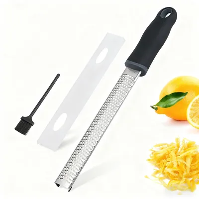 Edelstahl-Küchenreibe mit Bürste, 32,5 cm, schwarz