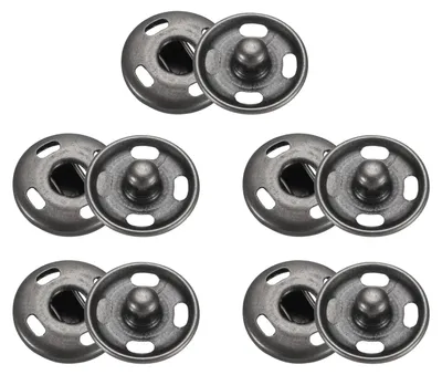 5 Druckknöpfe 12 mm, schwarz, Metall, zum Annähen für Kleidung & Taschen