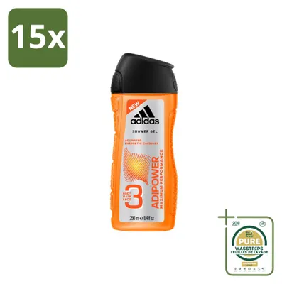 Produktbild von 15 x Adidas Adipower 2-in-1 Duschgel und Shampoo - 250 ml - Vorratspackung - 15 Stücke
