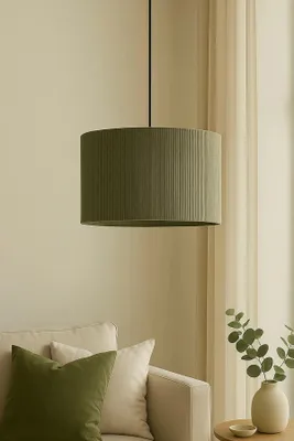 Produktbild von Opviq, Hochwertiger Kronleuchter, Metallkörper, Rafia-Kappe Ø30 h:20 cm, verstellbare Höhe 20-60 cm, E27 Fassung, max. 40 W, IP20, skandinavisches Design in Grün.
