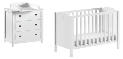 Produktbild von Baby Set Kamila Weiß Bett 60x120 Kommode Wickelaufsatz