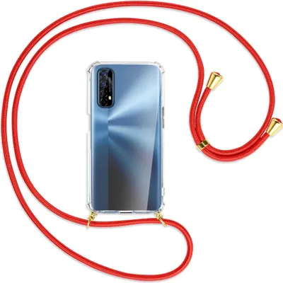 Produktbild von Handykette Backcover-Schutzhülle mit Band (Metall goldfarben) für Realme 7 (RMX2151) - rot