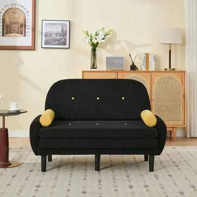 Produktbild von Cord-Zweisitzer-Sofa mit Stauraum, Daybed und Relaxfunktion, 134 x 77 x 85 cm, Schwarz