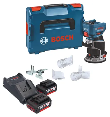 Produktbild von Bosch GKF 18V-8 Professional Akku Kantenfräse 18 V 8,0 mm Brushless + 2x Akku 5,0 Ah + Ladegerät + L-Boxx